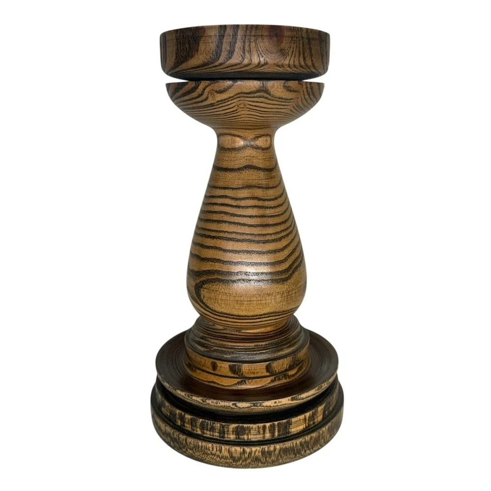 Vintage‎ Hand Turned Wooden Candlestick Taper Holders Hardwood 8.5